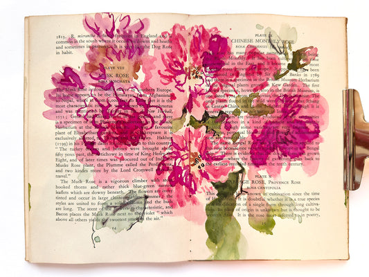 PAINT INK ROSES IN A VINTAGE BOOK WITH ME